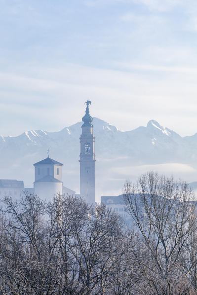 detail of the historic center of belluno with the bell tower of the cathedral, Belluno, Veneto, Italy