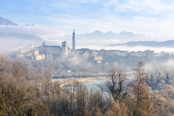 city view of the historic center of belluno with the bell tower of the cathedral, Belluno, Veneto, Italy