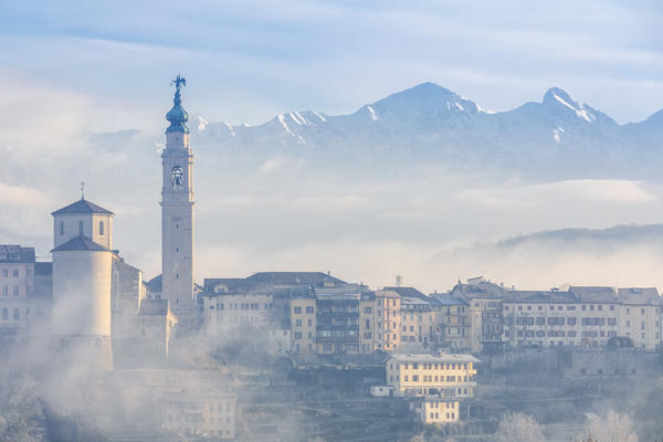 city view of the historic center of belluno with the bell tower of the cathedral, Belluno, Veneto, Italy