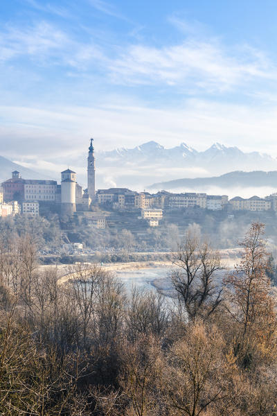 city view of the historic center of belluno with the bell tower of the cathedral, Belluno, Veneto, Italy