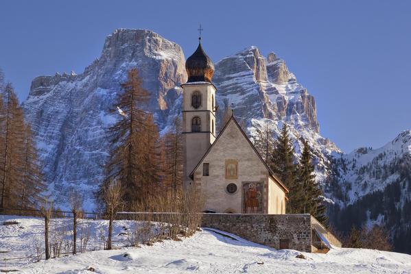 Selva di Cadore, Veneto, Italy. The church of Santa Fosca, Val Fiorentina, Dolomites