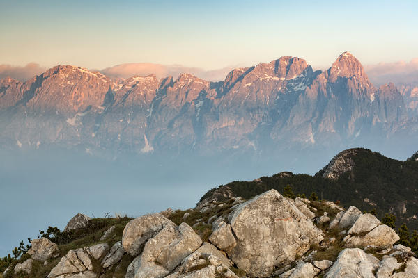 Europe, Italy, Veneto, Belluno. Landscape on the Agner from the top of mont Celo, Agordino, Dolomites