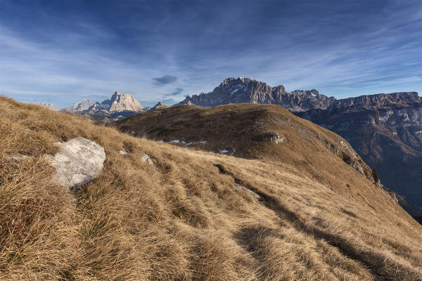 Europe, Italy, Veneto, Belluno, Agordino. Pelmo and Civetta seen from the ridge of Sasso Bianco, Dolomiti