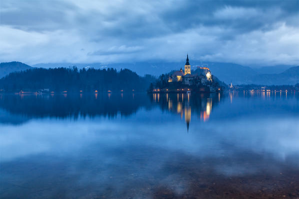 Europe, Slovenia, Upper Carniola. Iconic landscape on the lake of Bled.