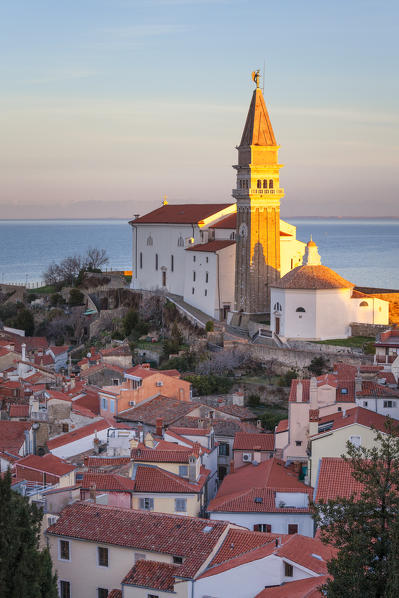 Europe, Slovenia, Istria, Piran, Primorska. The church of St. George and the ancient town of Piran