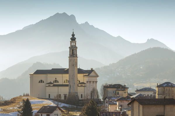 Europe, Italy, Veneto, Belluno. Domegge di Cadore and the Parish church of Saint George