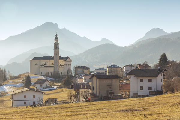 Europe, Italy, Veneto, Belluno. Domegge di Cadore and the Parish church of Saint George