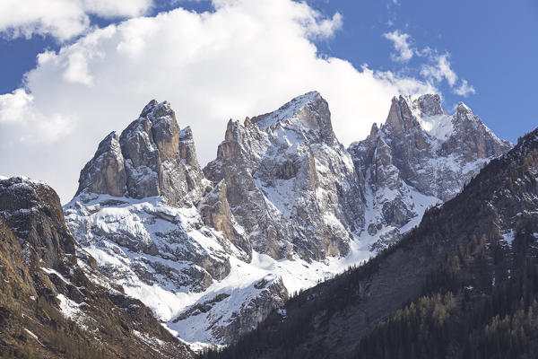 Europe, Italy, Veneto, Falcade. Focobon peaks, Pale di San Martino north east side, Dolomites