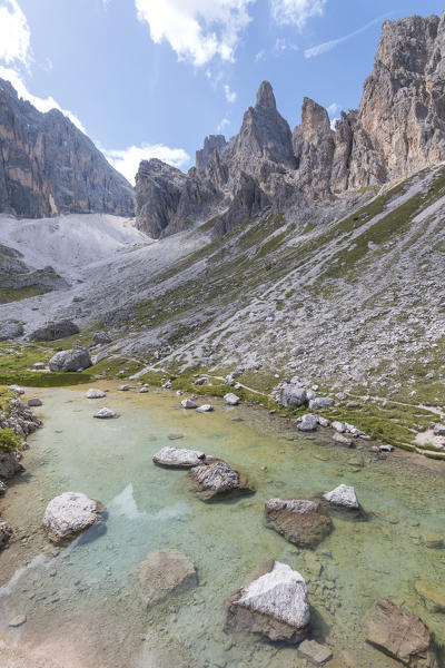 Italy, Veneto, Belluno, Comelico Superiore. The Popera lake near the Berti hut, Vallon di Popera, Sexten Dolomites
