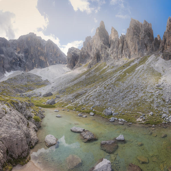 Italy, Veneto, Belluno, Comelico Superiore. The Popera lake near the Berti hut, Vallon di Popera, Sexten Dolomites