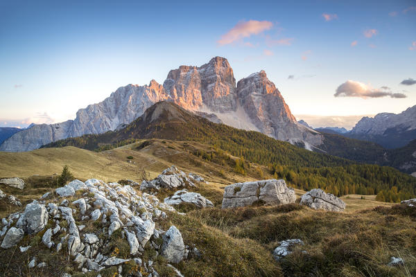 Mount Pelmo and Pelmetto as seen from Col Roan, Dolomites, Borca di Cadore, Belluno, Veneto, Italy