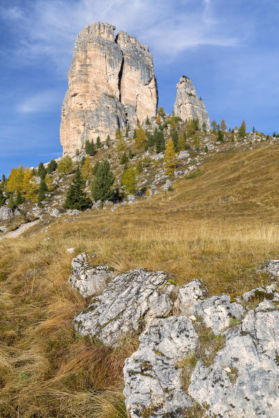 The Cinque Torri (Five Towers) in autumn, Dolomites, Belluno, Veneto, Italy