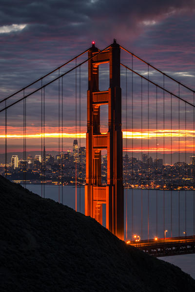 Golden Gate Bridge during sunrise. Marin County, San Francisco, Northern California, USA