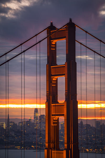 Golden Gate Bridge during sunrise. Marin County, San Francisco, Northern California, USA