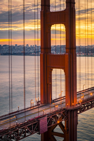 Golden Gate Bridge during sunrise. Marin County, San Francisco, Northern California, USA