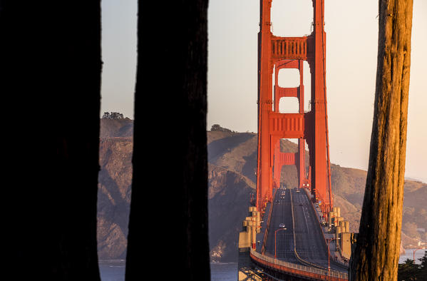 Golden Gate bridge during sunrise. Marin county, San Francisco, California, USA