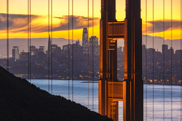 The Golden Gate Bridge during sunrise. Marin county, San Francisco, Northern California, USA