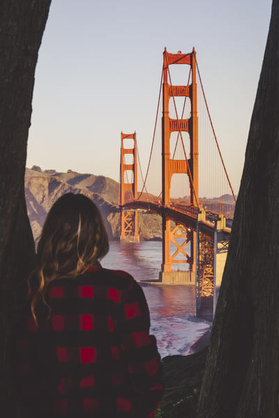 The Golden Gate Bridge during sunrise. Marin county, San Francisco, Northern California, USA