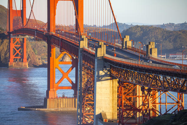 The Golden Gate Bridge during sunrise. Marin county, San Francisco, Northern California, USA