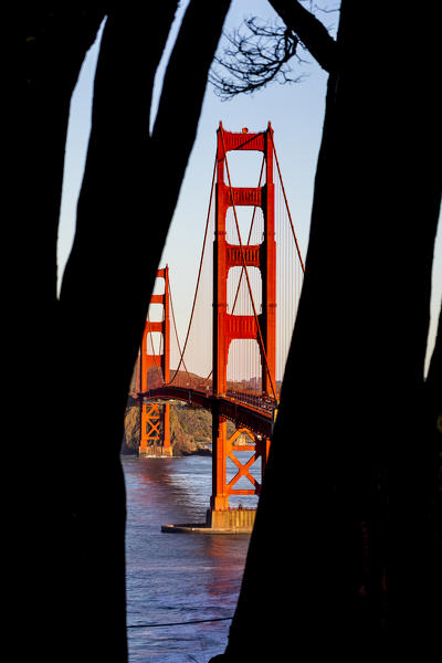 The Golden Gate Bridge during sunrise. Marin county, San Francisco, Northern California, USA