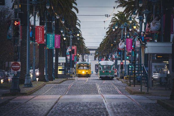 Cable car near Embarcadero, San Francisco, California, United States Of America