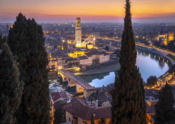 Verona city during sunset. Verona, Veneto, Italy