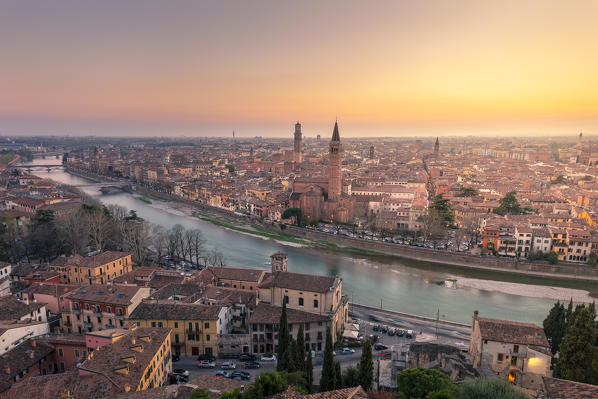 Verona city during sunset. Verona, Veneto, Italy