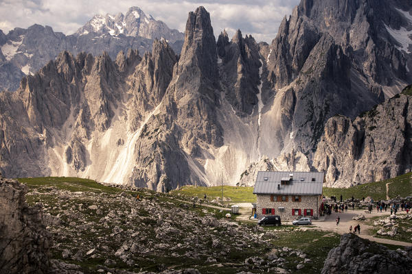 Cadini di Misurina group with a small hut. Belluno province, Dolomites, Veneto, Italy