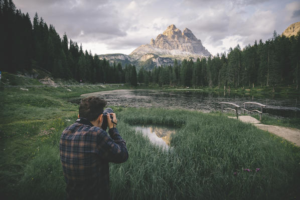 Tre cime di Lavaredo and Antorno Lake, Belluno province, Veneto, Italy.