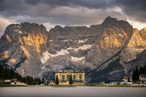 Misurina lake and Sorapis Mountain. Belluno province, Veneto, Italy