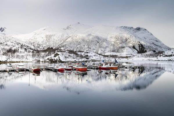 A little harbour near Svolvaer, Lofoten Islands, Nordland, Norway.