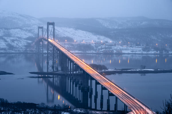 A bridge near Narvik, Lofoten Islands, Nordland, Norway.