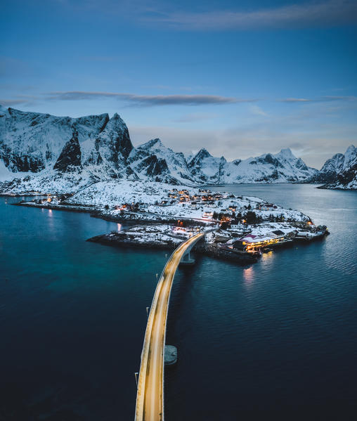 Elevated view of Sakrisoy Village, Lofoten Islands, Nordland, Norway