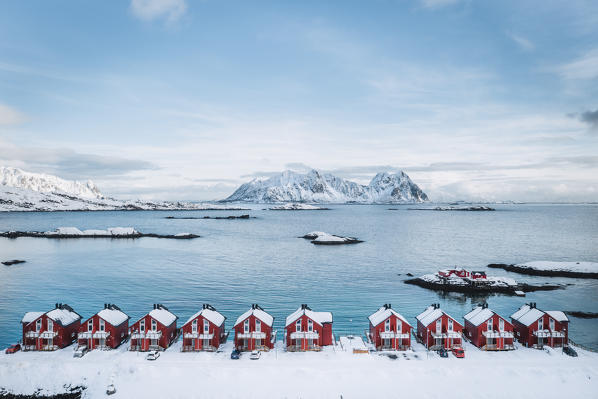 Elevated view of Svolvaer, Lofoten Islands, Nordland, Norway.
