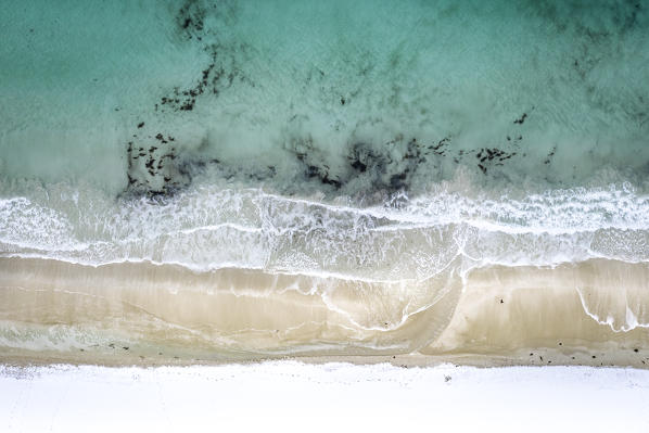 Elevated view of Haukland beach, Lofoten Islands, Nordland, Norway.