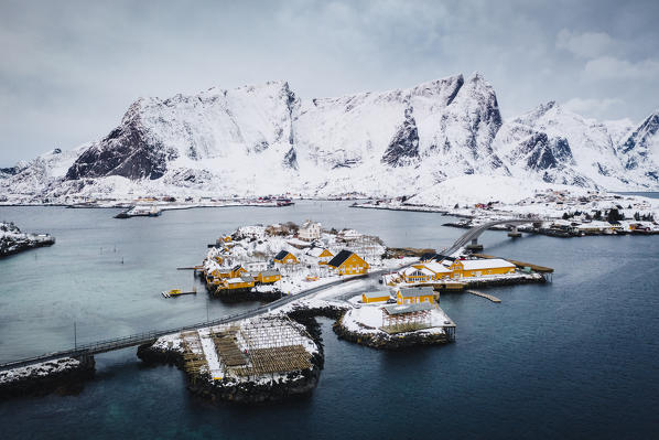 Elevated view of Sakrisoy Village, Lofoten Islands, Nordland, Norway