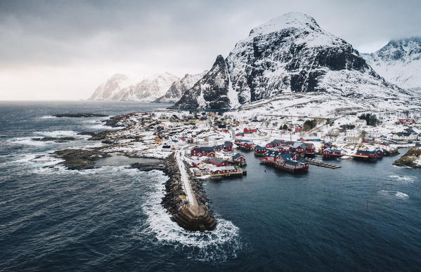 Elevated view of A i Lofoten village, Lofoten Islands, Nordland, Norway.