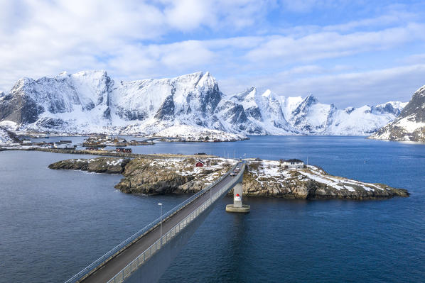 Elevated view of Sakrisoy Village, Lofoten Islands, Nordland, Norway