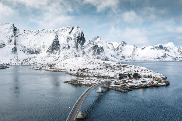 Elevated view of Sakrisoy Village, Lofoten Islands, Nordland, Norway