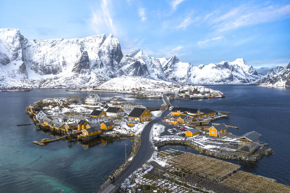 Elevated view of Sakrisoy Village, Lofoten Islands, Nordland, Norway