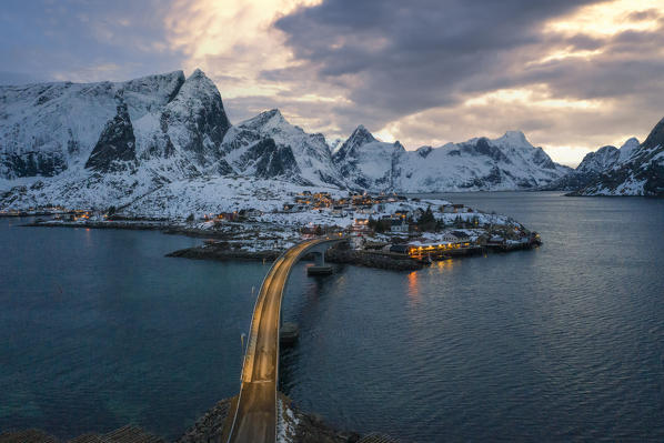 Elevated view of Sakrisoy Village, Lofoten Islands, Nordland, Norway