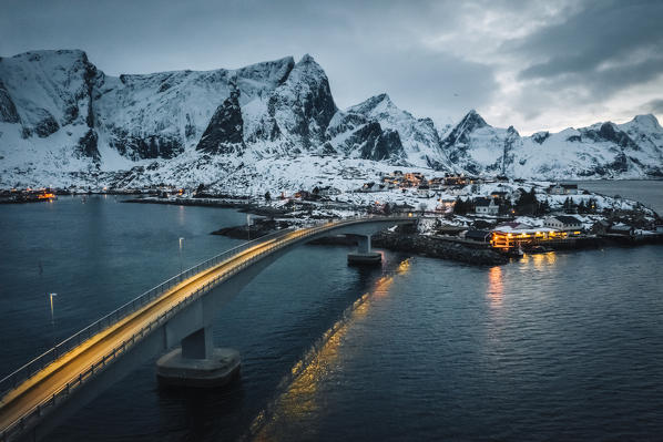 Elevated view of Sakrisoy Village, Lofoten Islands, Nordland, Norway