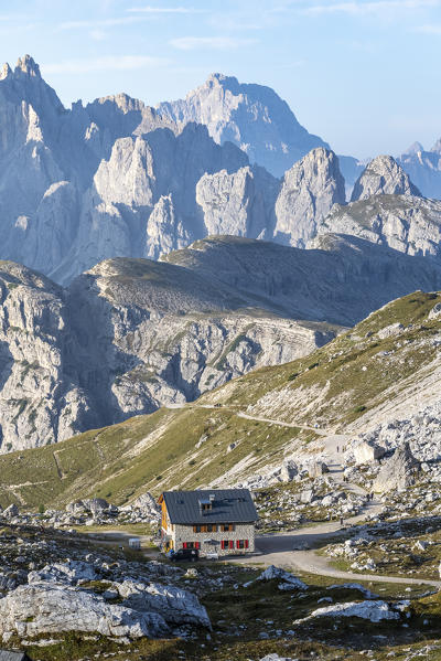 Lavaredo refugee during sunrise. Belluno province, Veneto, Italy