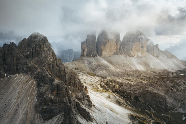 Lavaredo three peaks during sunset. Bolzano province, South tyrol, Italy