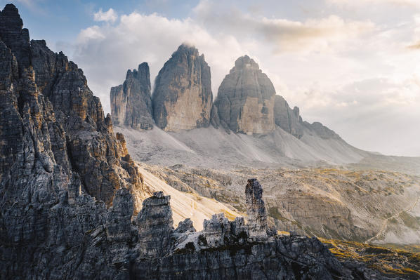 Lavaredo three peaks during sunset. Bolzano province, South tyrol, Italy