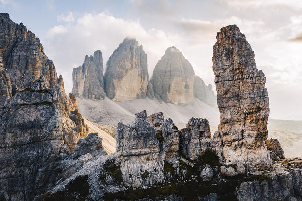 Lavaredo three peaks during sunset. Bolzano province, South tyrol, Italy