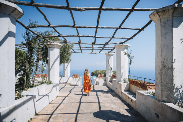 A girl walking in Ravello, Amalfi Coast, Campania, Italy.