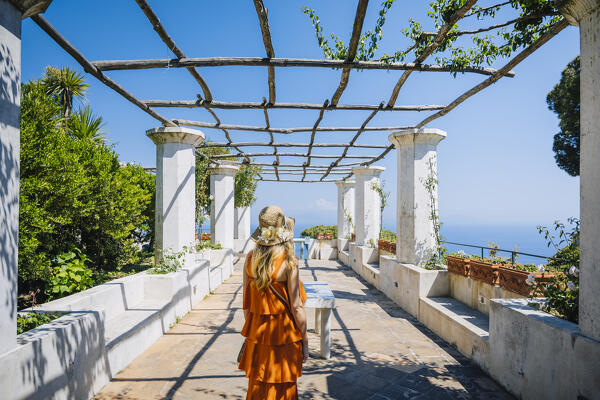 A girl walking in Ravello, Amalfi Coast, Campania, Italy.