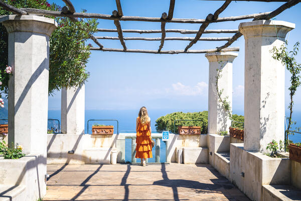 A girl walking in Ravello, Amalfi Coast, Campania, Italy.
