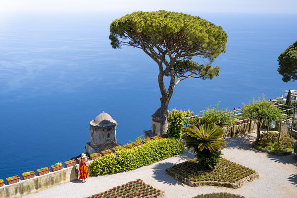 A girl walking in Ravello, Amalfi Coast, Campania, Italy.